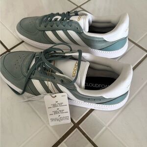 Adidas Breaknet Sleek Suede Sneakers in Green and White